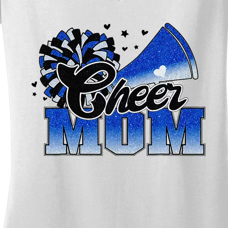 Cheer Mom Blue White Women's V-Neck T-Shirt