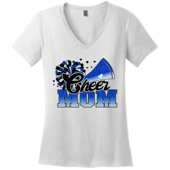 Cheer Mom Blue White Women's V-Neck T-Shirt