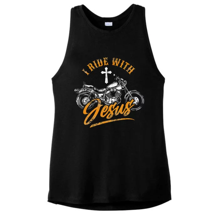 Christian Motorcycle Biker I Ride With Jesus Faith Ladies Tri-Blend Wicking Tank