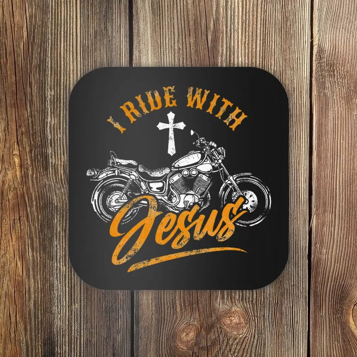 Christian Motorcycle Biker I Ride With Jesus Faith Coaster