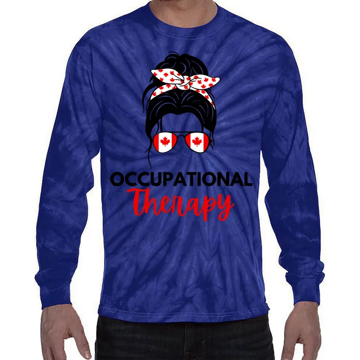 Canadian Messy Bun Occupational Therapy OT Therapist Assisstant Tie-Dye Long Sleeve Shirt