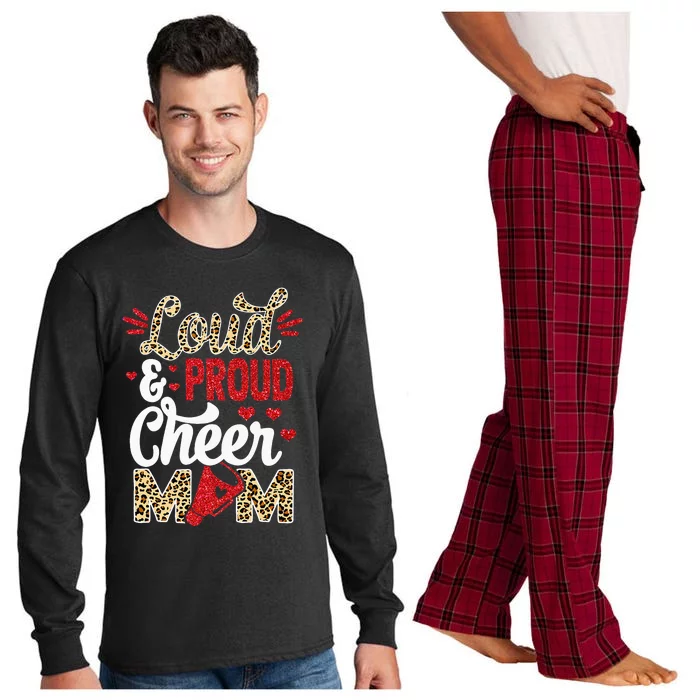 Cheer Mom Biggest Fan Leopard Print And Pom Pom Long Sleeve Pajama Set