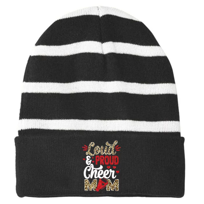 Cheer Mom Biggest Fan Leopard Print And Pom Pom Striped Beanie with Solid Band