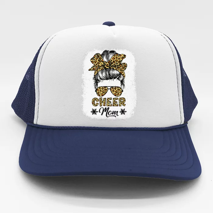 Cute Messy Bun Cheer Mom Funny Leopard Bandana Mother's Day Trucker Hat