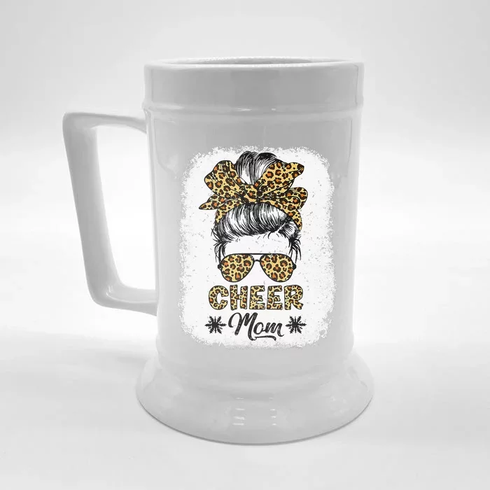 Cute Messy Bun Cheer Mom Funny Leopard Bandana Mother's Day Front & Back Beer Stein