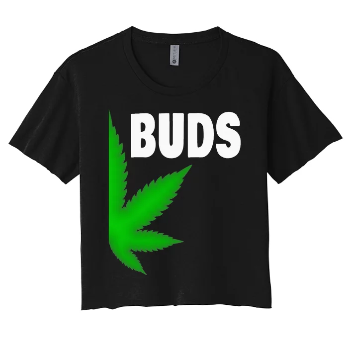 Couples Matching Best Buds BFF Marijuana Leaf Weed Gift Women's Crop Top Tee