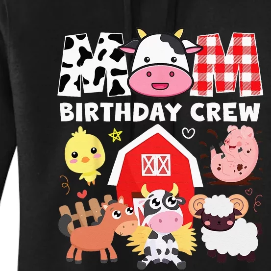 Cow Mom Birthday Crew Farm Theme Animals Kids Birthday Party Women's Pullover Hoodie