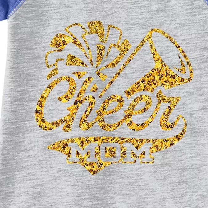 Cheer Mom Biggest Fan Cheerleader Black Yellow Gold Pom Pom Infant Baby Jersey Bodysuit