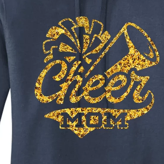 Cheer Mom Biggest Fan Cheerleader Black Yellow Gold Pom Pom Women's Pullover Hoodie