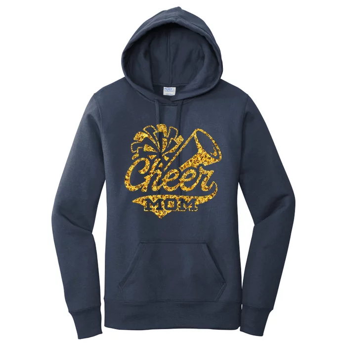 Cheer Mom Biggest Fan Cheerleader Black Yellow Gold Pom Pom Women's Pullover Hoodie