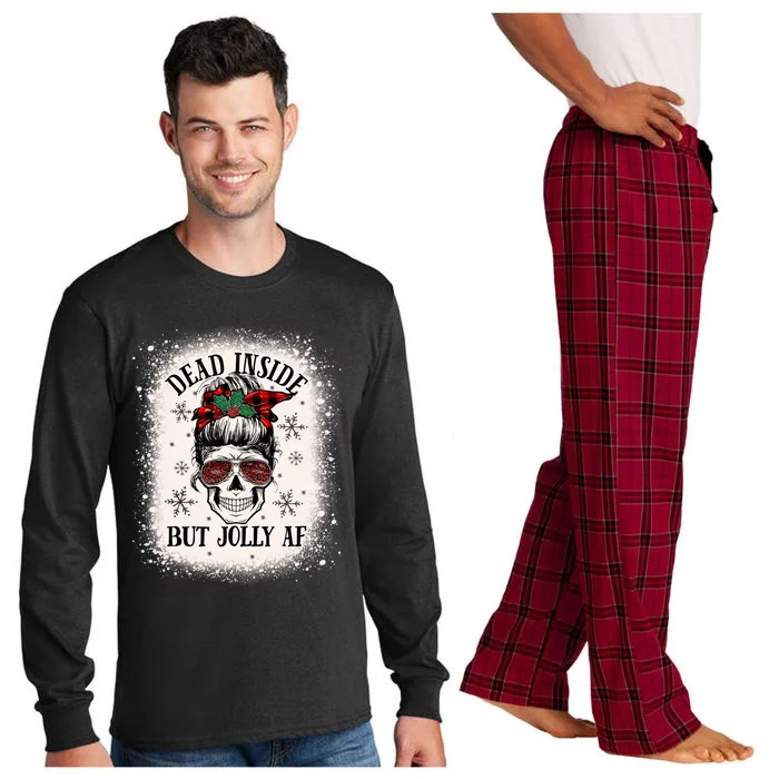 Christmas Messy Bun Skull Dead Inside But Jolly Af Great Gift Long Sleeve Pajama Set