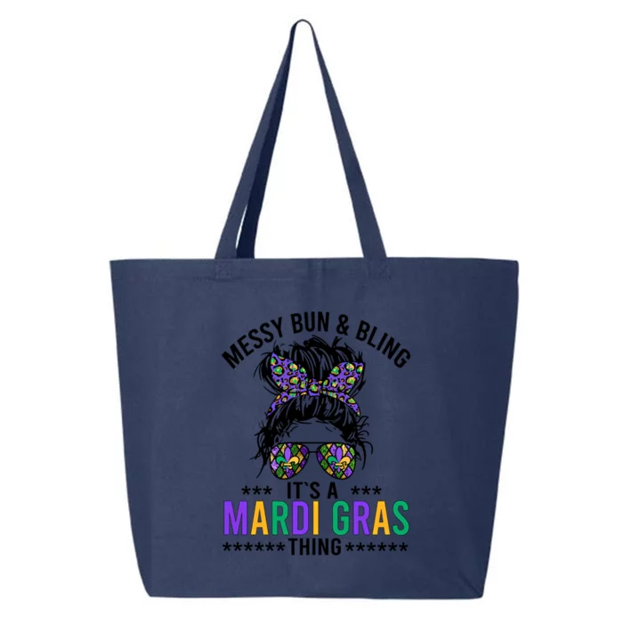 Cute Messy Bun Mardi Gras Graphic And Bling Carnival Funny Gift 25L Jumbo Tote