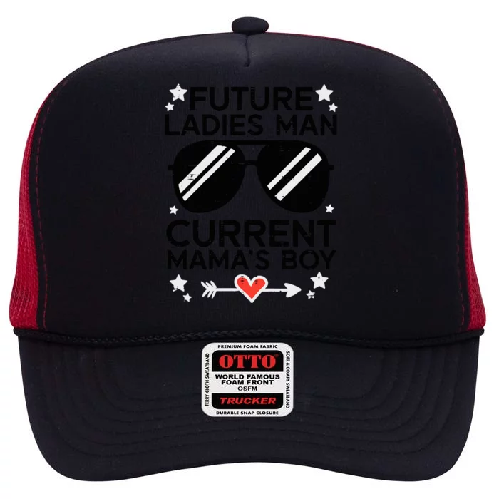 Current Mamas Boy Funny Valentines Day Boy High Crown Mesh Trucker Hat