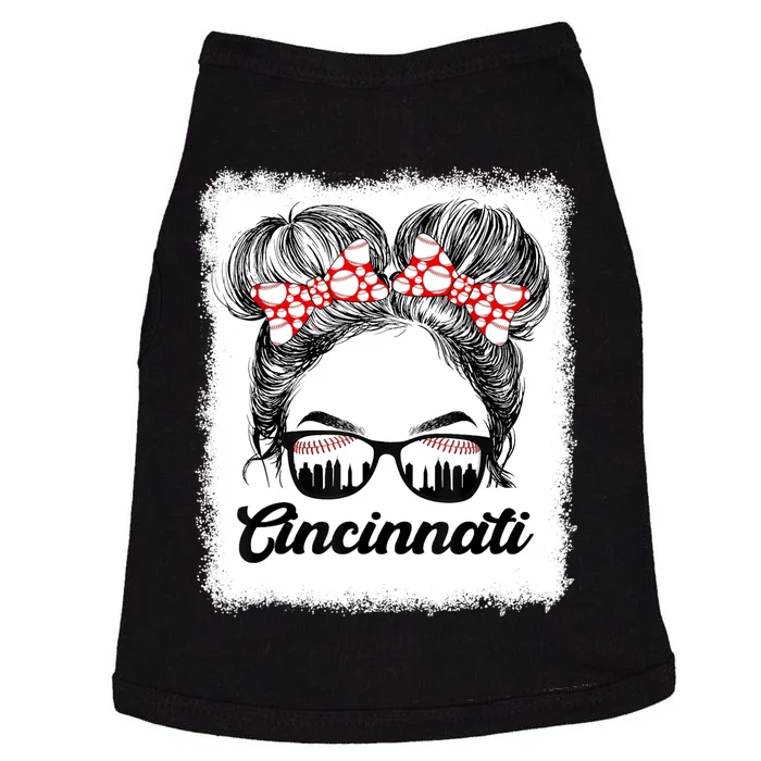 Cute Messy Bun Cincinnati Retro Baseball Lover Game Day Doggie Tank