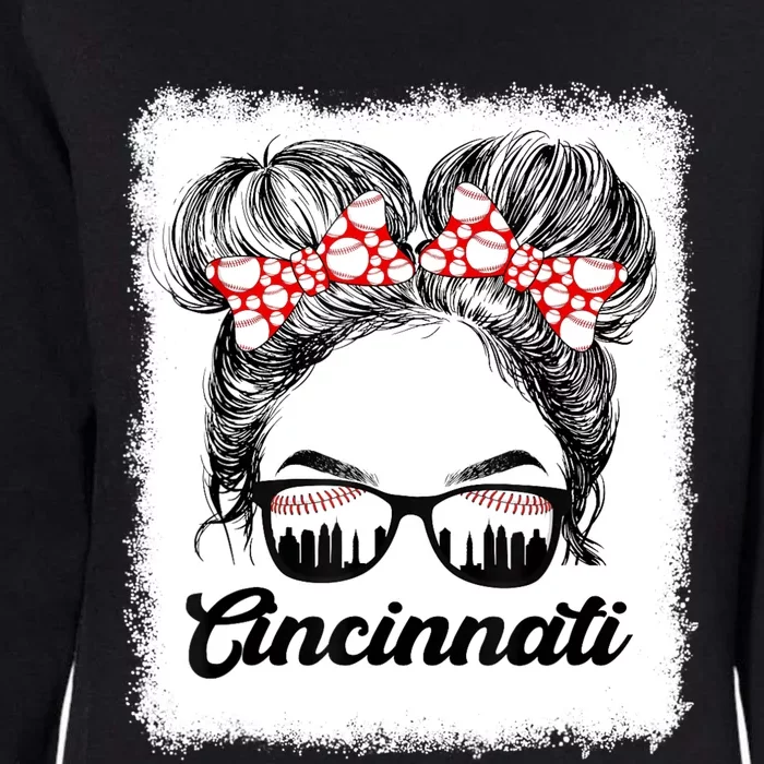 Cute Messy Bun Cincinnati Retro Baseball Lover Game Day Womens California Wash Sweatshirt