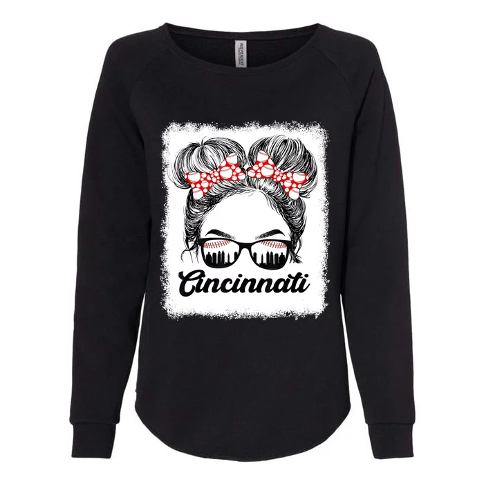 Cute Messy Bun Cincinnati Retro Baseball Lover Game Day Womens California Wash Sweatshirt