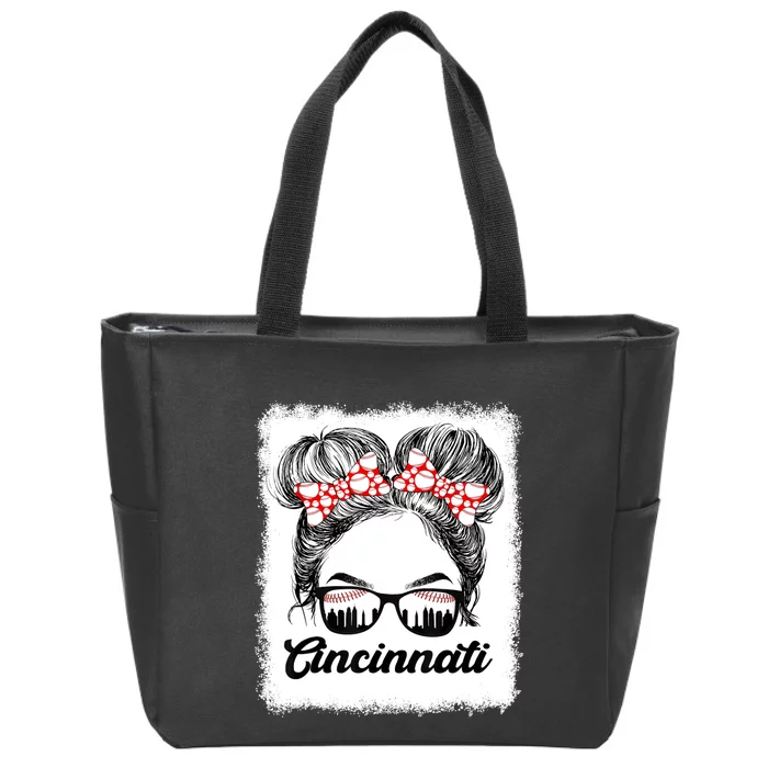 Cute Messy Bun Cincinnati Retro Baseball Lover Game Day Zip Tote Bag