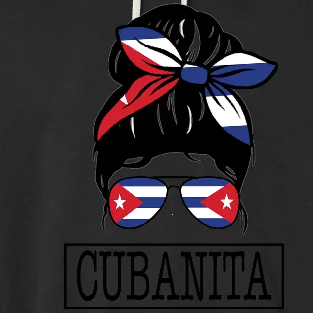 Cubanita Messy Bun Cuban Flag Cuba Garment-Dyed Fleece Hoodie