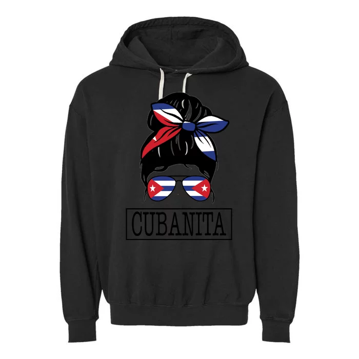 Cubanita Messy Bun Cuban Flag Cuba Garment-Dyed Fleece Hoodie