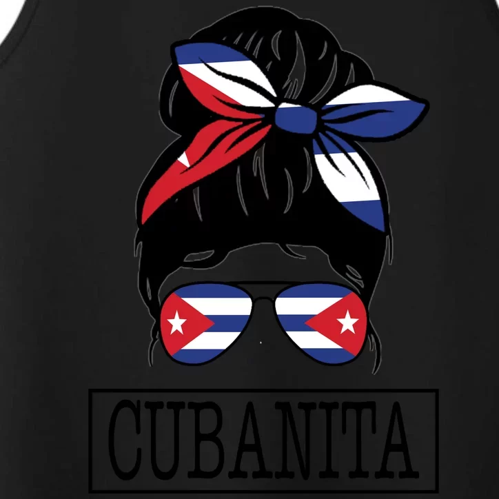 Cubanita Messy Bun Cuban Flag Cuba Performance Tank