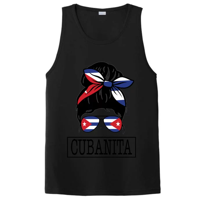 Cubanita Messy Bun Cuban Flag Cuba Performance Tank