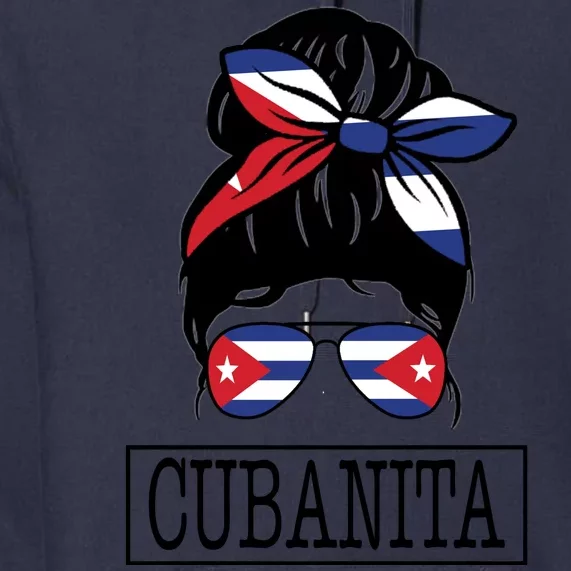 Cubanita Messy Bun Cuban Flag Cuba Premium Hoodie