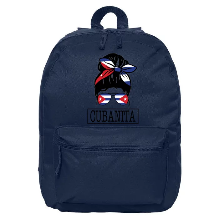 Cubanita Messy Bun Cuban Flag Cuba 16 in Basic Backpack