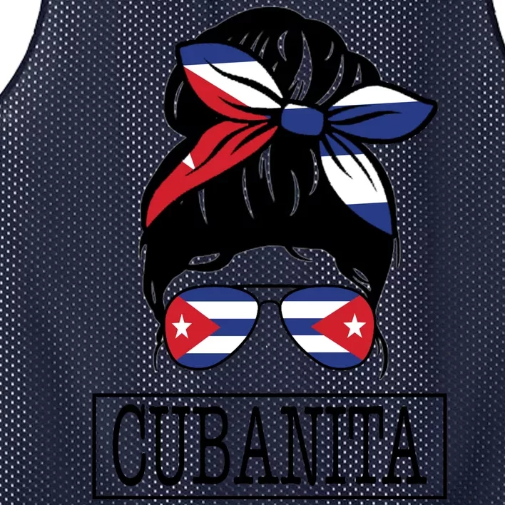 Cubanita Messy Bun Cuban Flag Cuba Mesh Reversible Basketball Jersey Tank