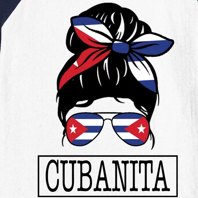 Cubanita Messy Bun Cuban Flag Cuba Baseball Sleeve Shirt