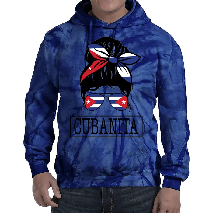 Cubanita Messy Bun Cuban Flag Cuba Tie Dye Hoodie