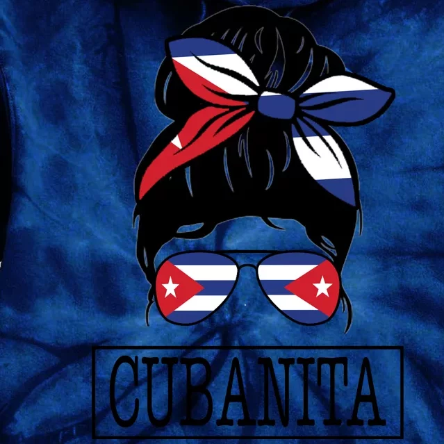 Cubanita Messy Bun Cuban Flag Cuba Tie Dye Hoodie