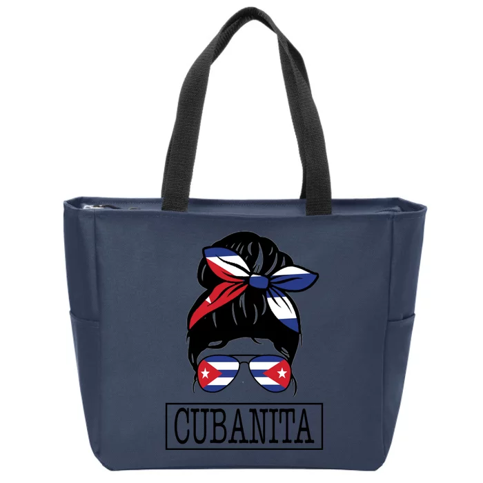 Cubanita Messy Bun Cuban Flag Cuba Zip Tote Bag