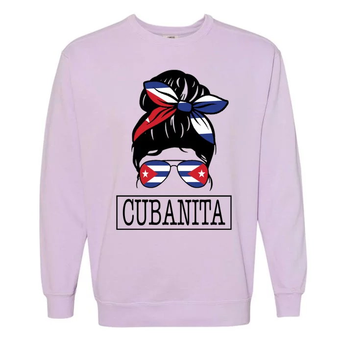 Cubanita Messy Bun Cuban Flag Cuba Garment-Dyed Sweatshirt