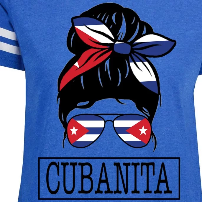 Cubanita Messy Bun Cuban Flag Cuba Enza Ladies Jersey Football T-Shirt