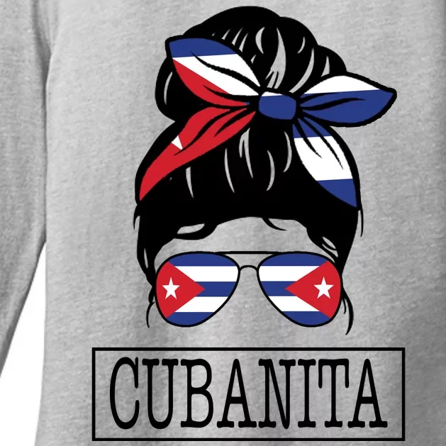 Cubanita Messy Bun Cuban Flag Cuba Womens CVC Long Sleeve Shirt