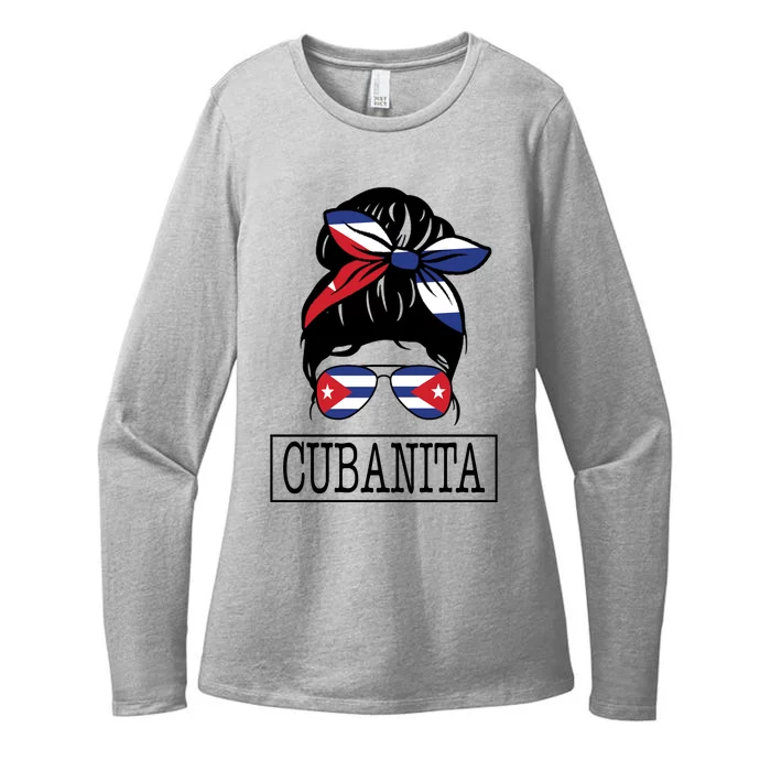 Cubanita Messy Bun Cuban Flag Cuba Womens CVC Long Sleeve Shirt