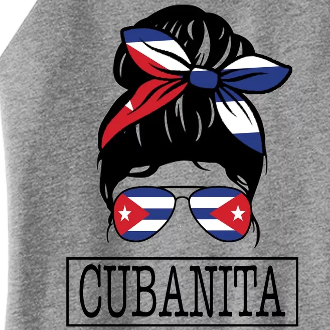 Cubanita Messy Bun Cuban Flag Cuba Women’s Perfect Tri Rocker Tank