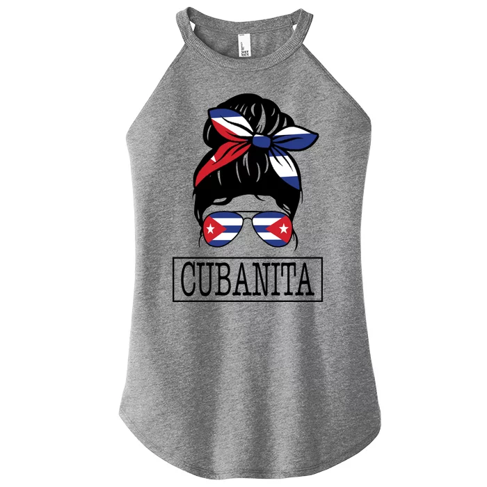 Cubanita Messy Bun Cuban Flag Cuba Women’s Perfect Tri Rocker Tank