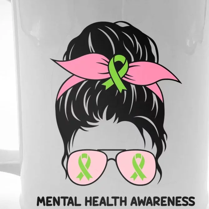 Cute Messy Bun Tal Health Awareness Mom Life Outfit Gift Front & Back Beer Stein