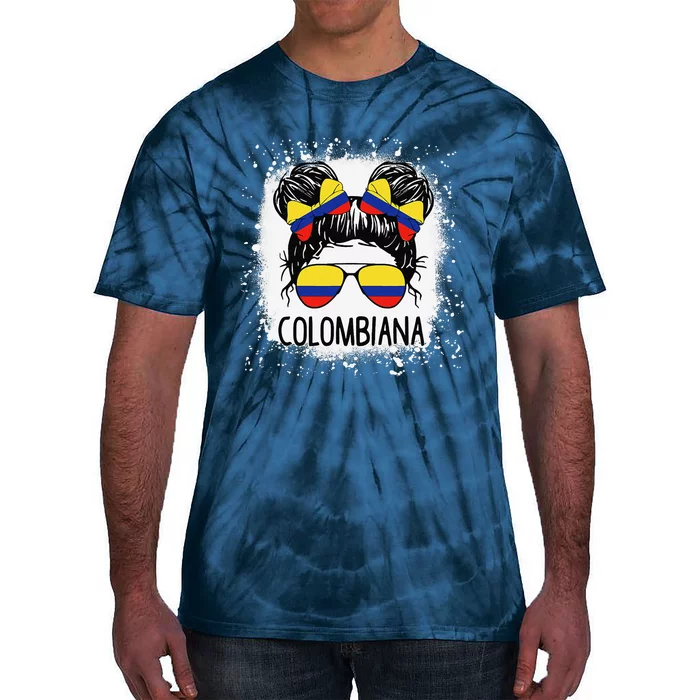 Colombian Messy Bun Patriotic Colombia Pride Tie-Dye T-Shirt