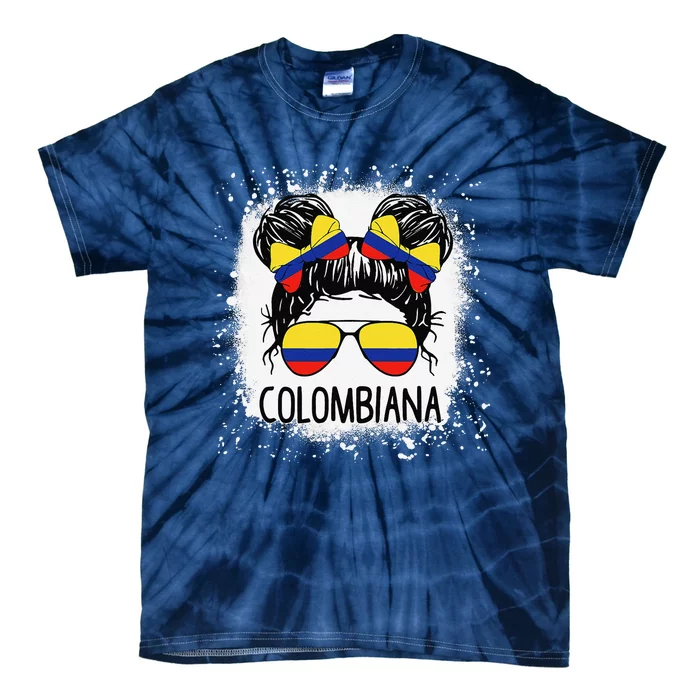 Colombian Messy Bun Patriotic Colombia Pride Tie-Dye T-Shirt