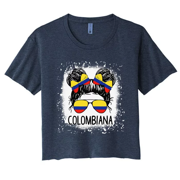 Colombian Messy Bun Patriotic Colombia Pride Women's Crop Top Tee