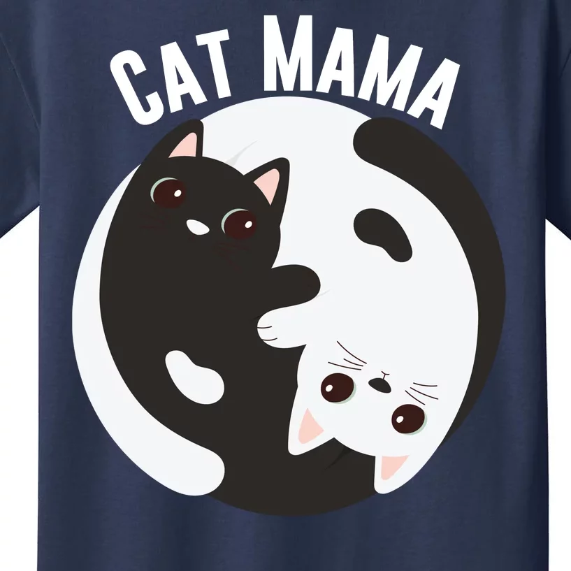 Cat Mama Black And White Cats Ying & Yang Cat Lover Cat Mom Cat Parent Cat Owner Kids T-Shirt