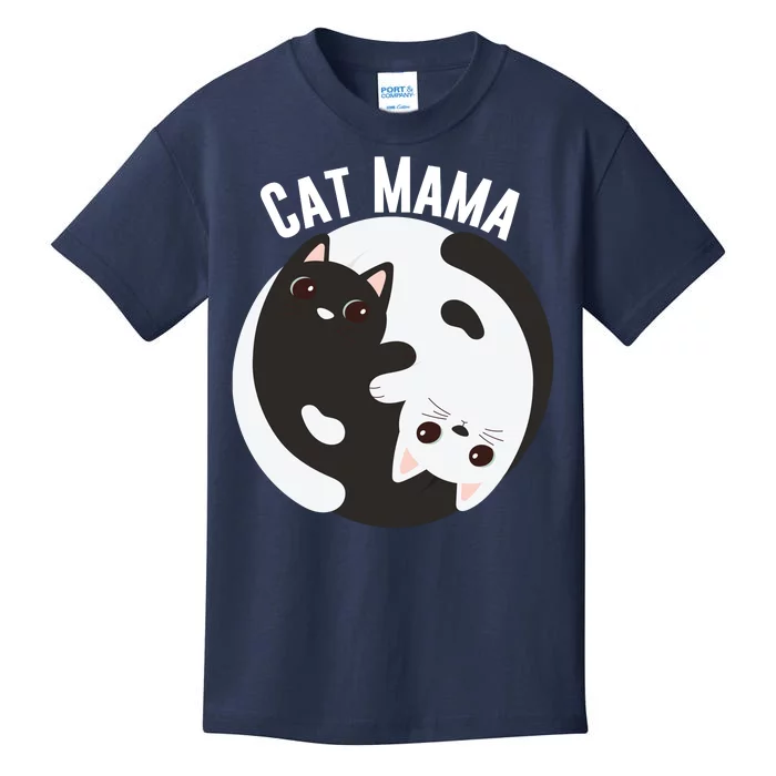 Cat Mama Black And White Cats Ying & Yang Cat Lover Cat Mom Cat Parent Cat Owner Kids T-Shirt