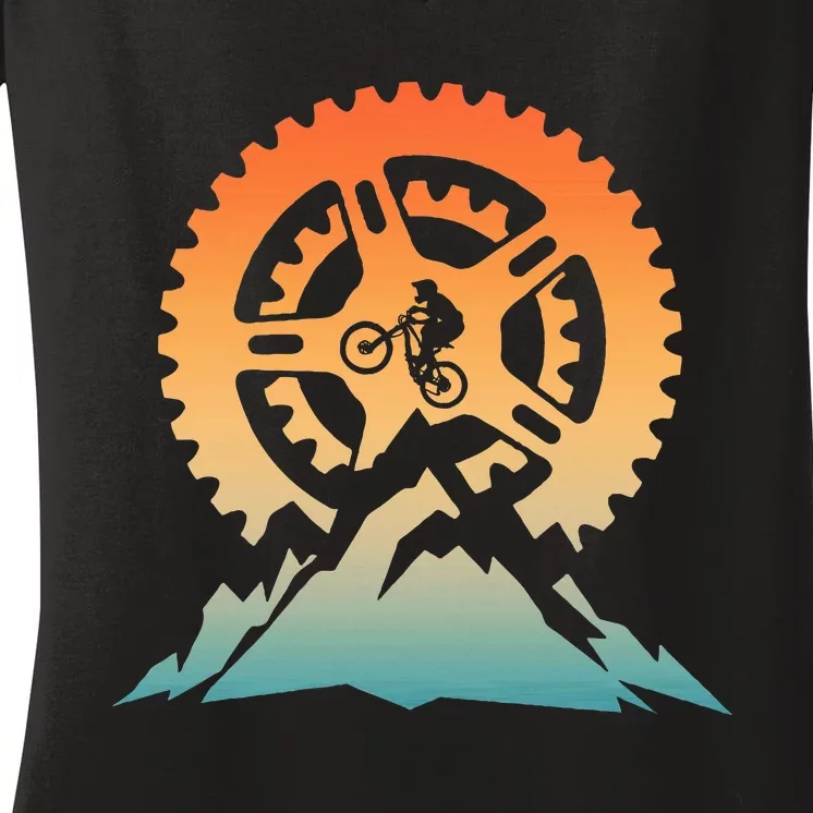 Cute Mountain Bike Art Offroad Mountain Biking Women's V-Neck T-Shirt