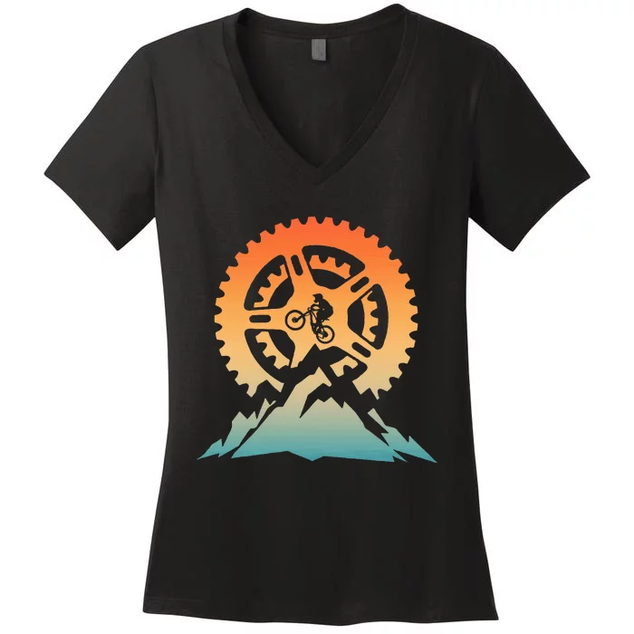 Cute Mountain Bike Art Offroad Mountain Biking Women's V-Neck T-Shirt