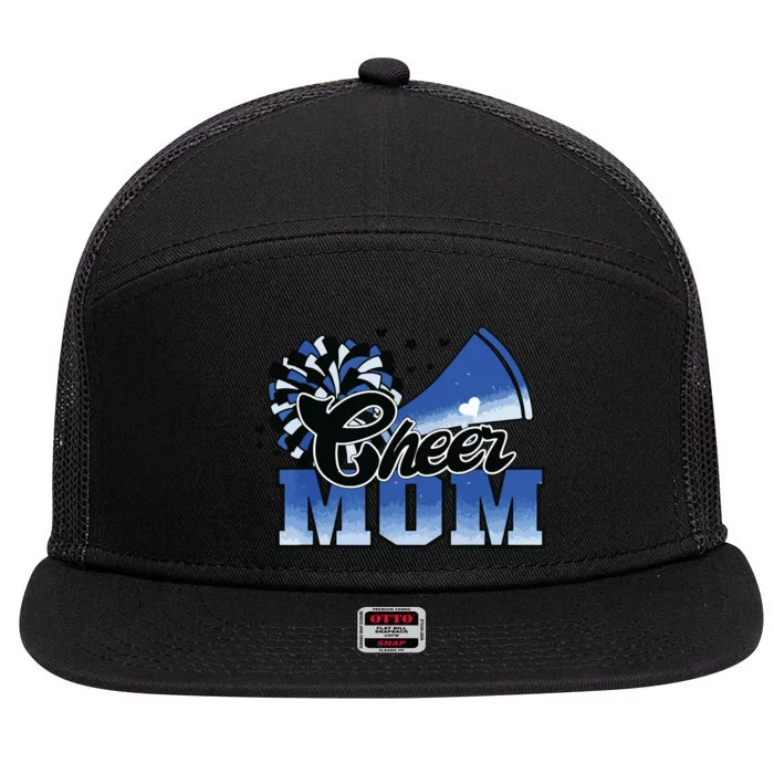 Cheer Mom Blue White 7 Panel Mesh Trucker Snapback Hat