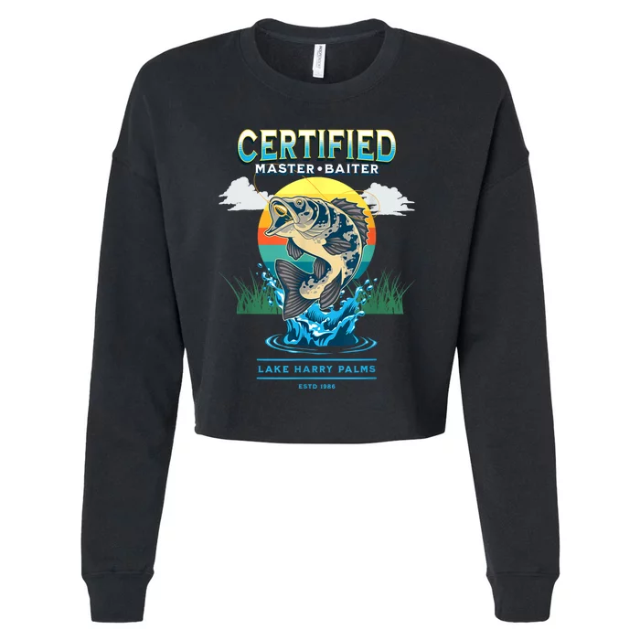 Certified Master Baiter Funny Fishing Cropped Pullover Crew