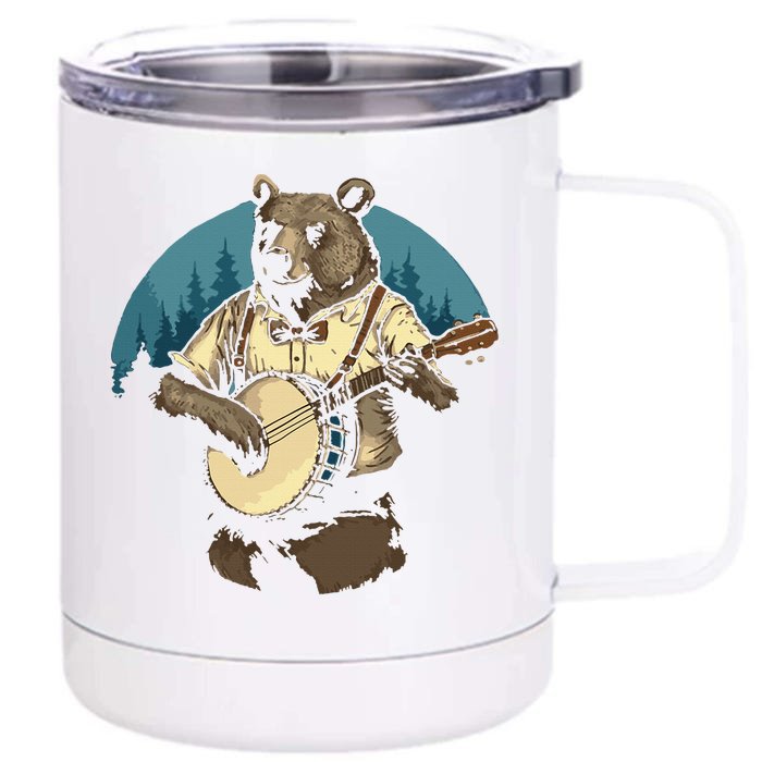 Country Music Bear Banjo Player Awesome Folk Front & Back 12oz Stainless Steel Tumbler Cup