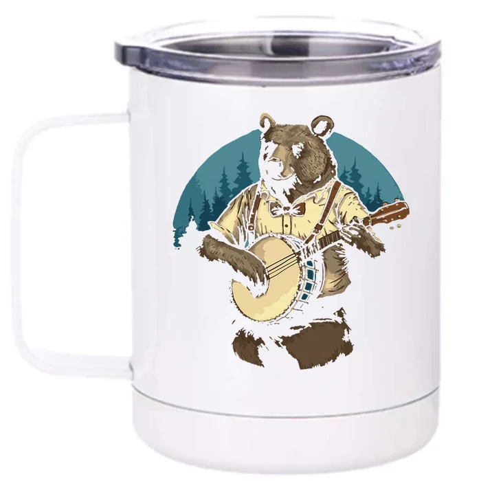 Country Music Bear Banjo Player Awesome Folk Front & Back 12oz Stainless Steel Tumbler Cup